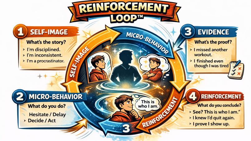 The Identity Reinforcement Loop explains why you repeat the same habits. Discover how self-image shapes behavior and how to break the cycle.