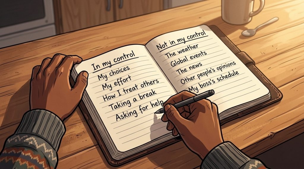 Hands writing in journal