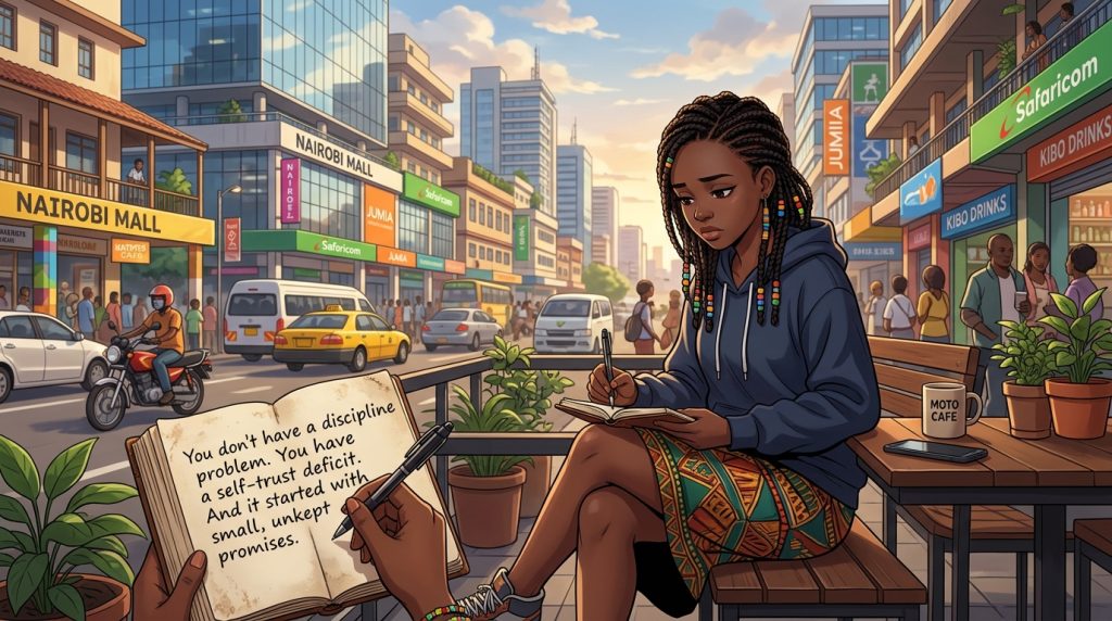 A young professional pondering about her self-trust issues