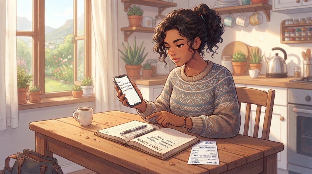 woman writing on phone app
