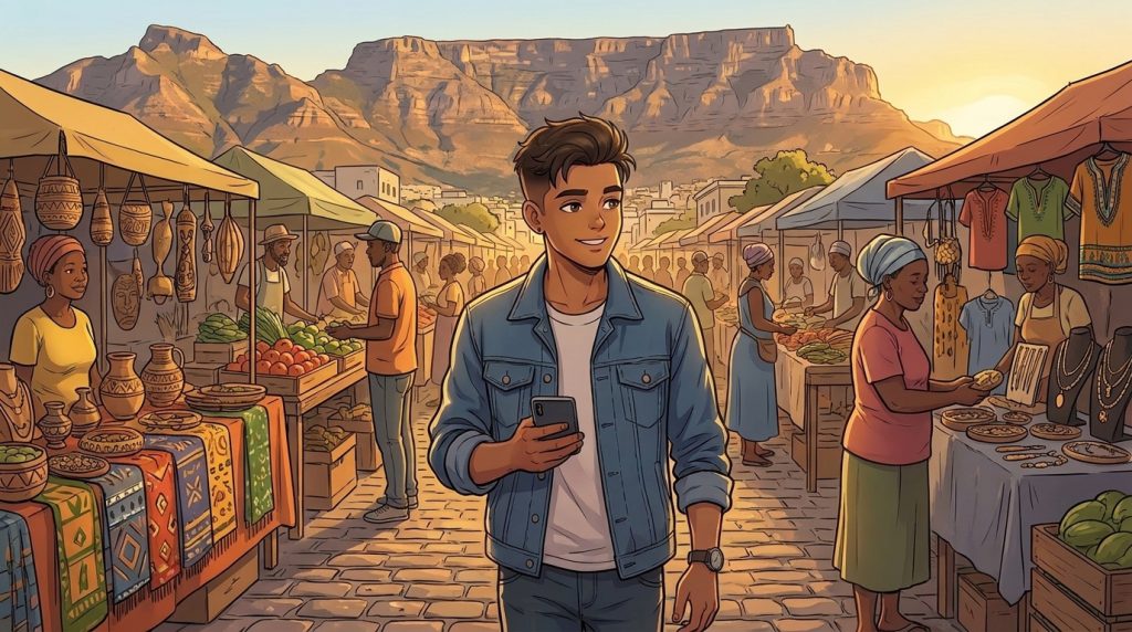 Entrepreneur walking through market place